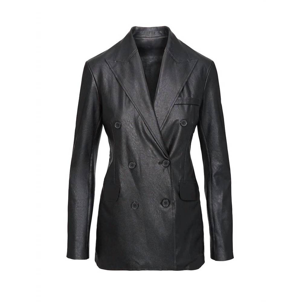NEW COMMANDO faux leather double - breasted blazer flt200 in black